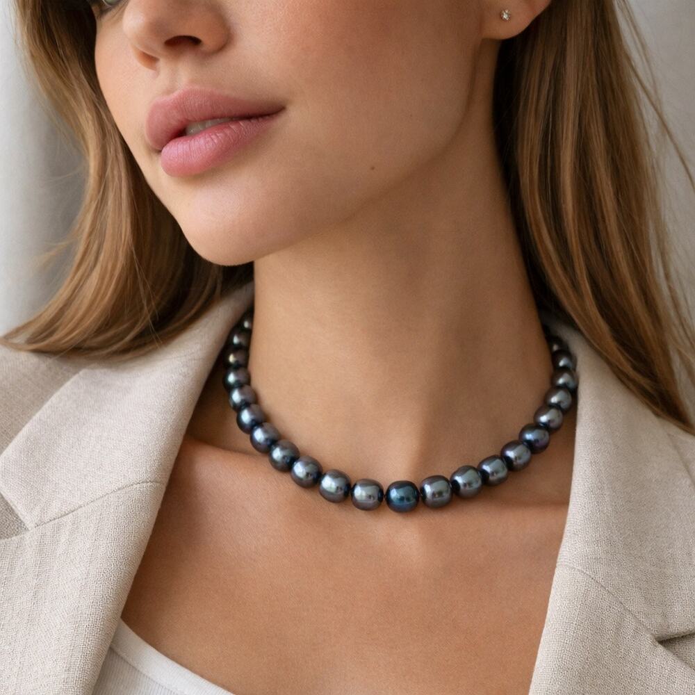 Chunky Freshwater Pearl Necklace 16” • Peacock Pearl Statement Necklace